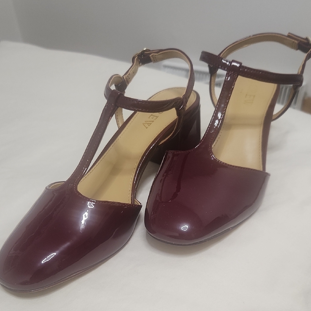 J. Crew Glossy Maroon T-Strap Heels